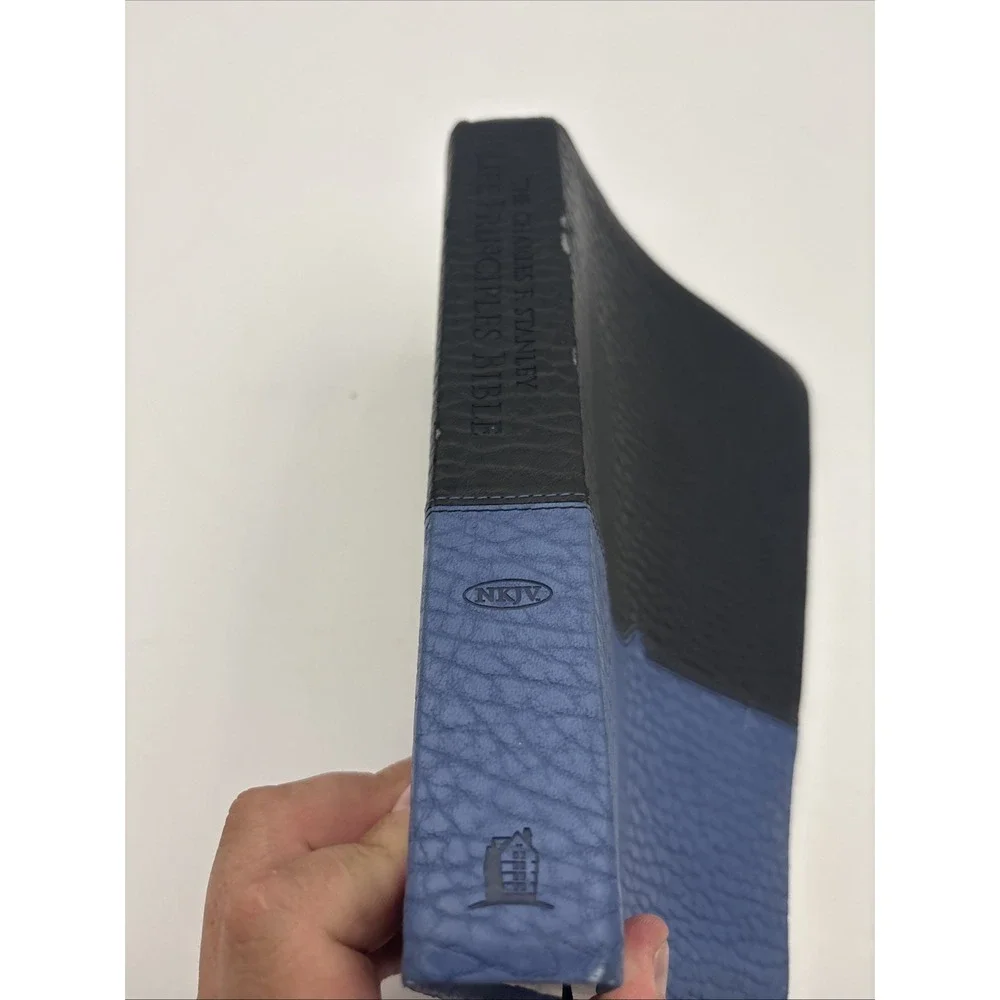 Charles F Stanley Life Principles Bible NKJV Black Blue Leather Large Print
